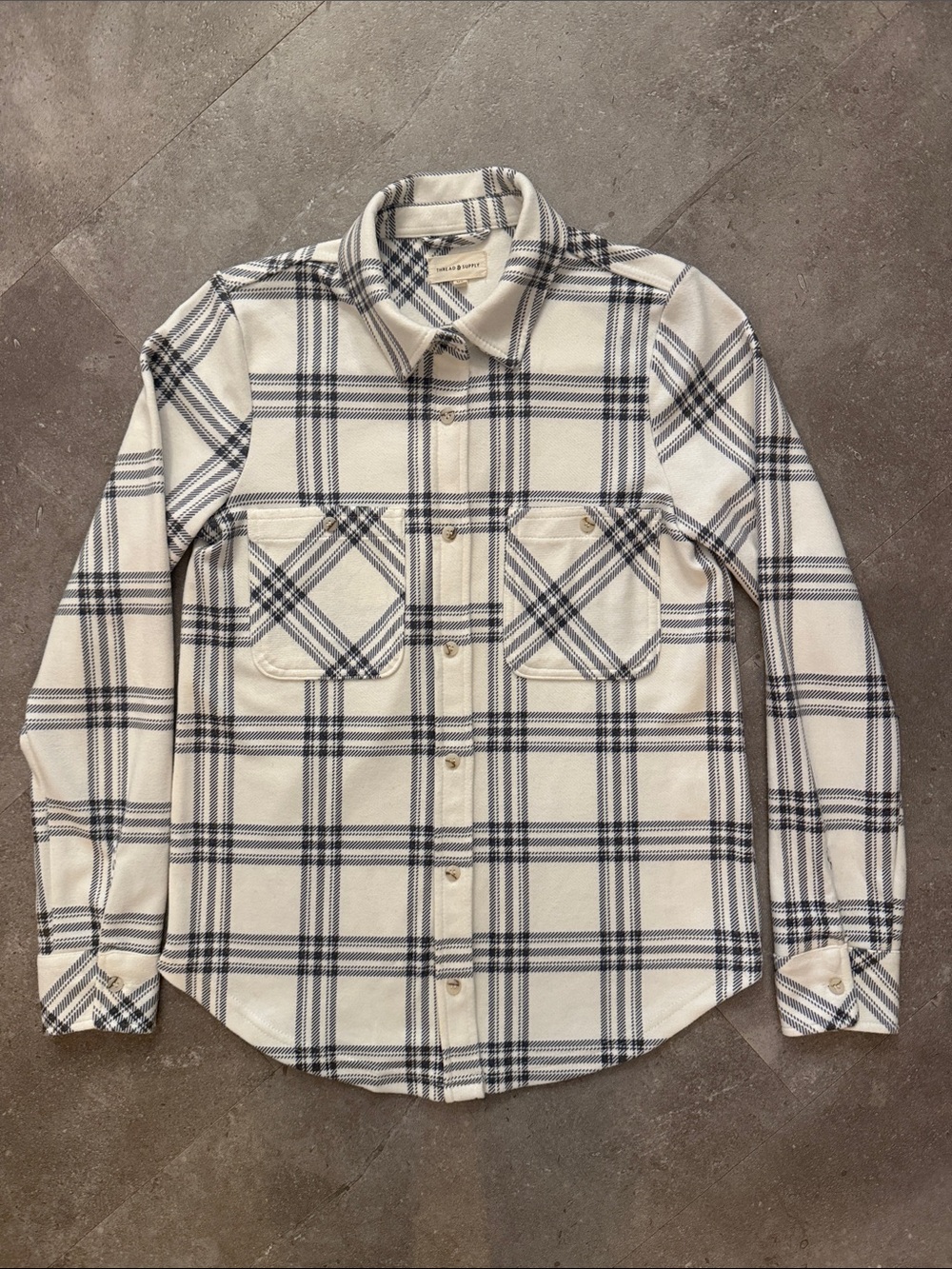 Thread & Supply Cream and Gray Plaid Button-Down Shirt Sz XS